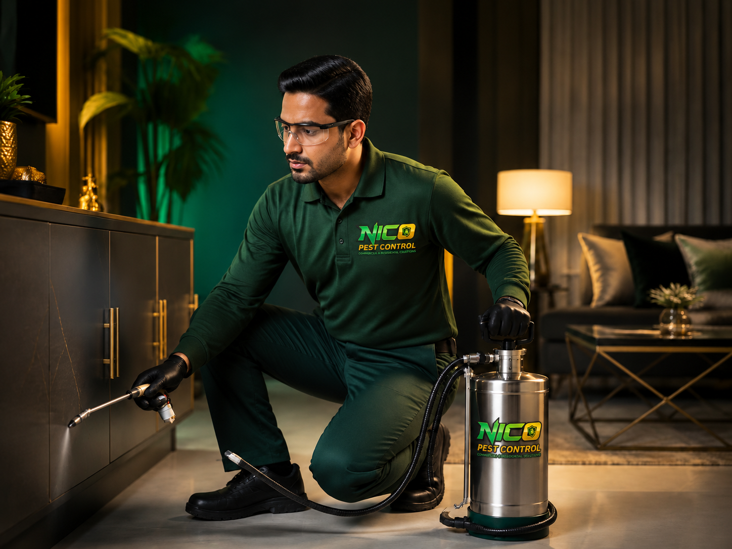 Nico Pest Control technician treating a home in Delhi